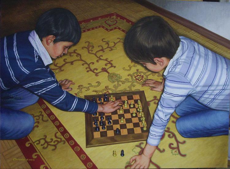 117-Adrián y Víctor jugando al ajedrez